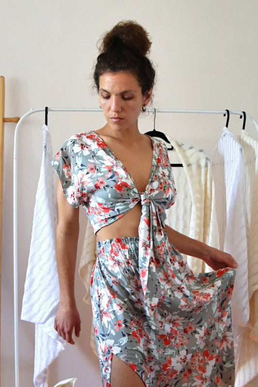 Floral Deadstock Viscose Summer Tie Up Top