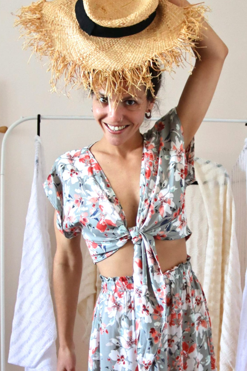Floral Deadstock Viscose Summer Tie Up Top
