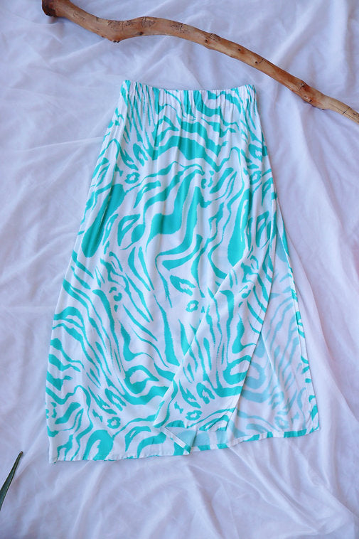 White & Mint Print Deadstock Viscose Summer Skirt