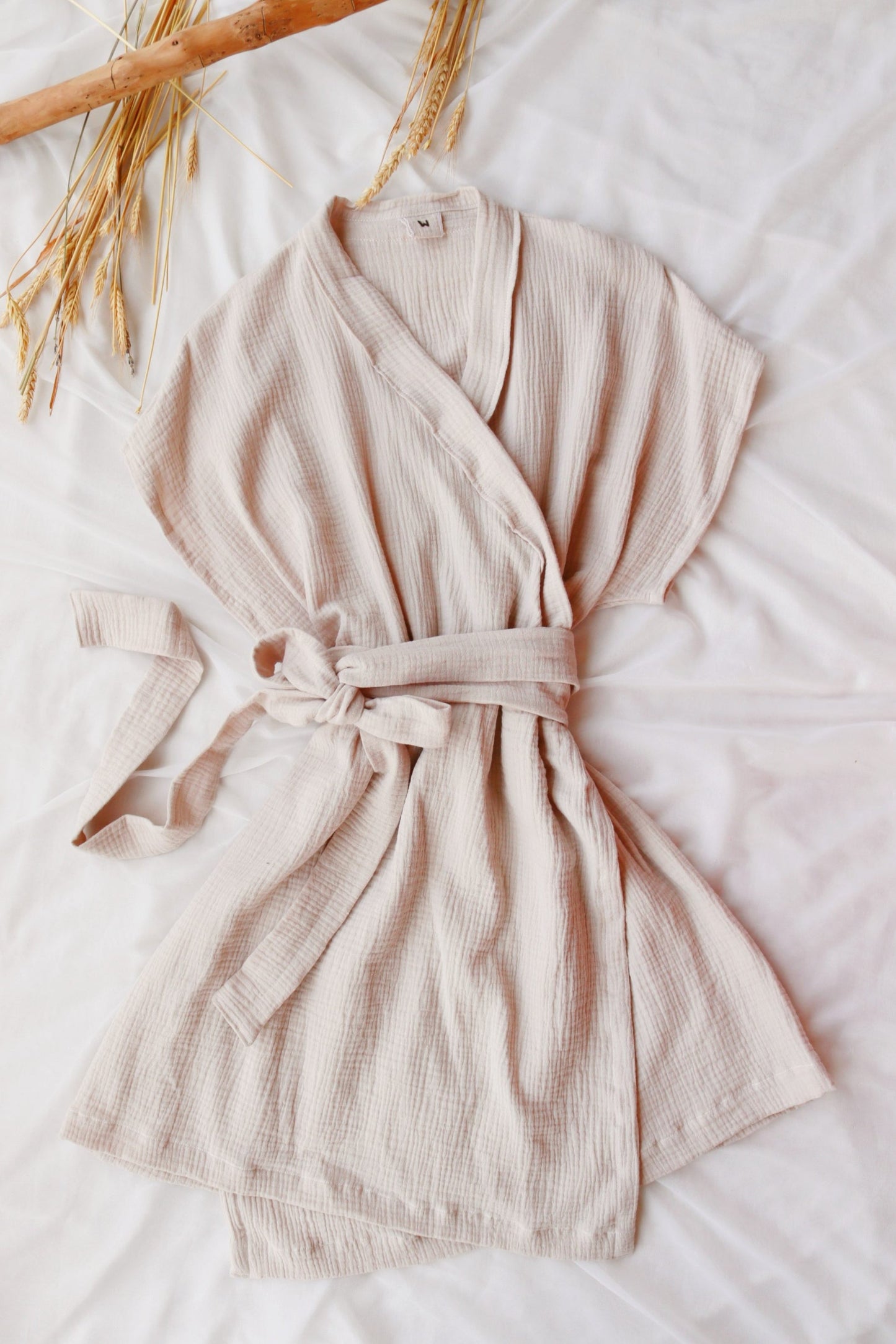 Sandy Beige Summer Kimono Wrap Dress