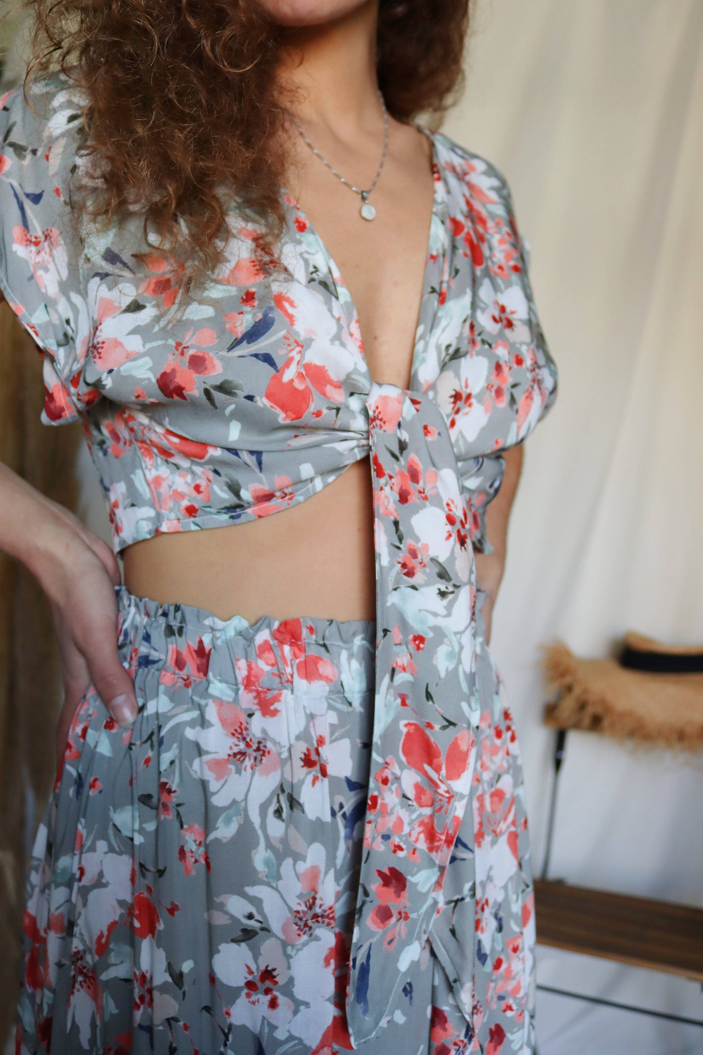 Floral Deadstock Viscose Summer Tie Up Top