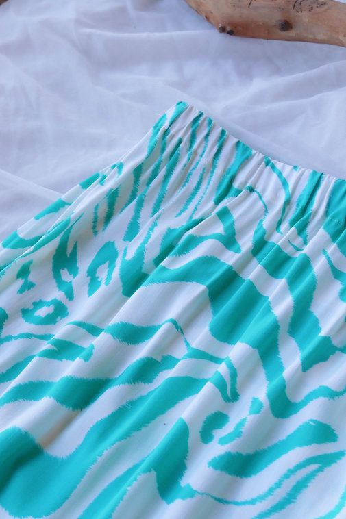 White & Mint Print Deadstock Viscose Summer Skirt