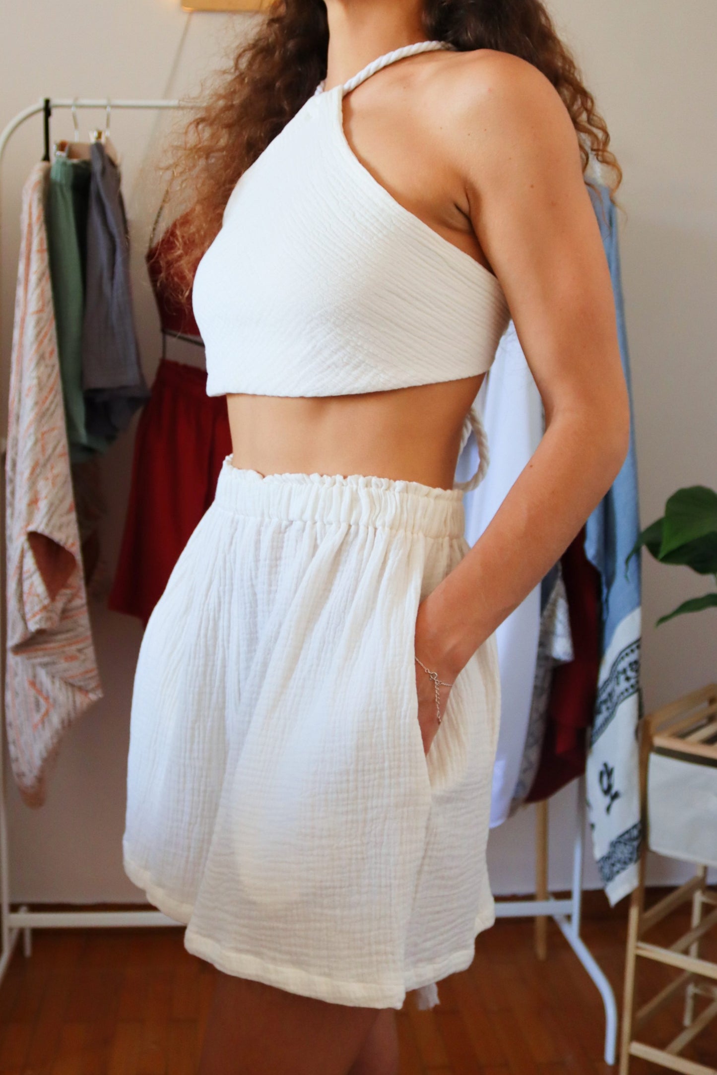 Organic Cotton Summer Shorts and Top Set | White