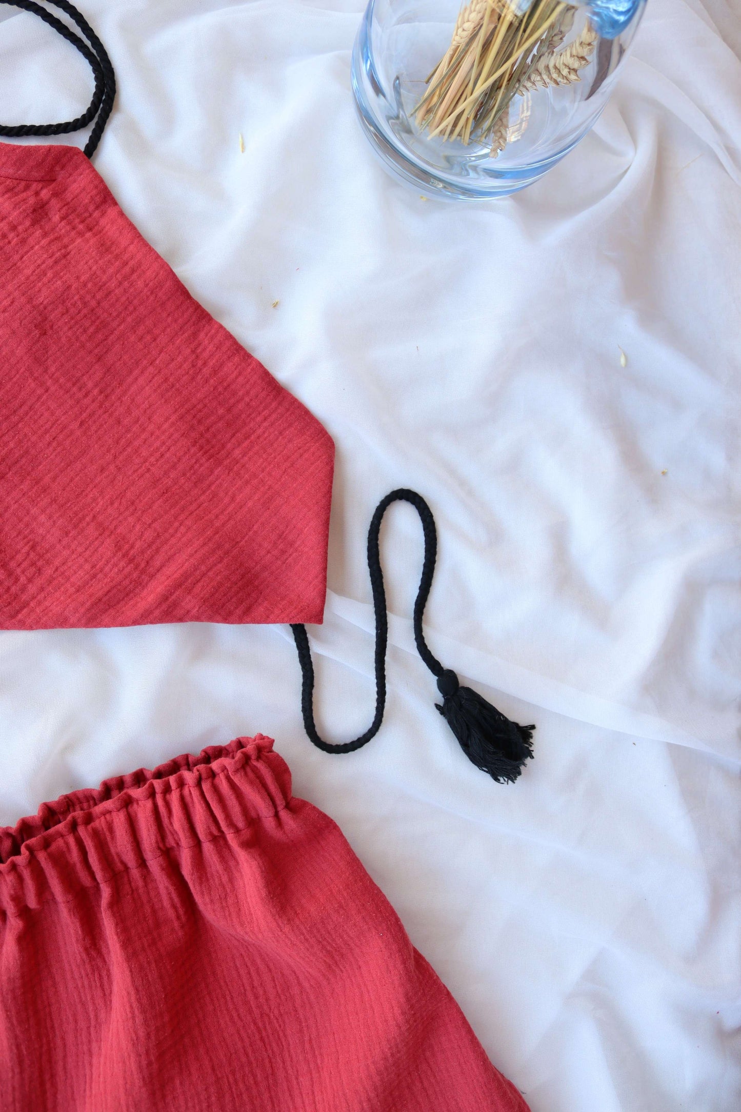 Dark Red Organic Cotton Summer Shorts and Top Set