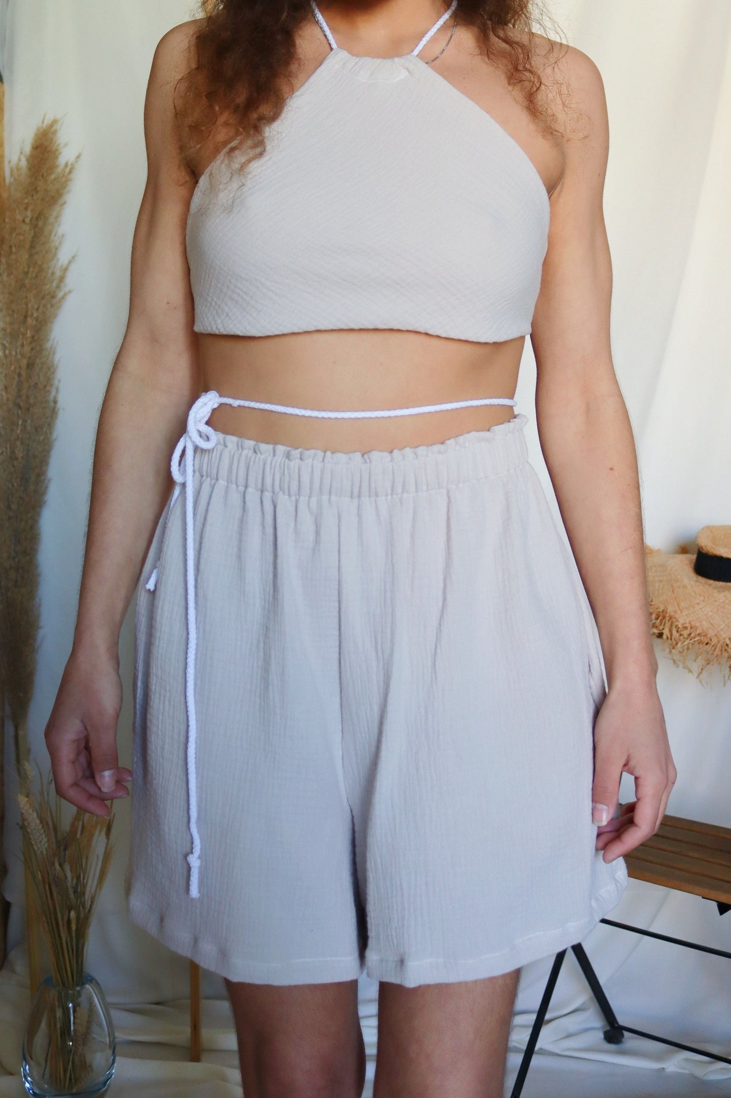 Sandy Beige Organic Cotton Summer Shorts