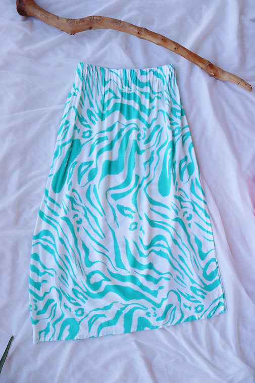 White & Mint Print Deadstock Viscose Summer Skirt