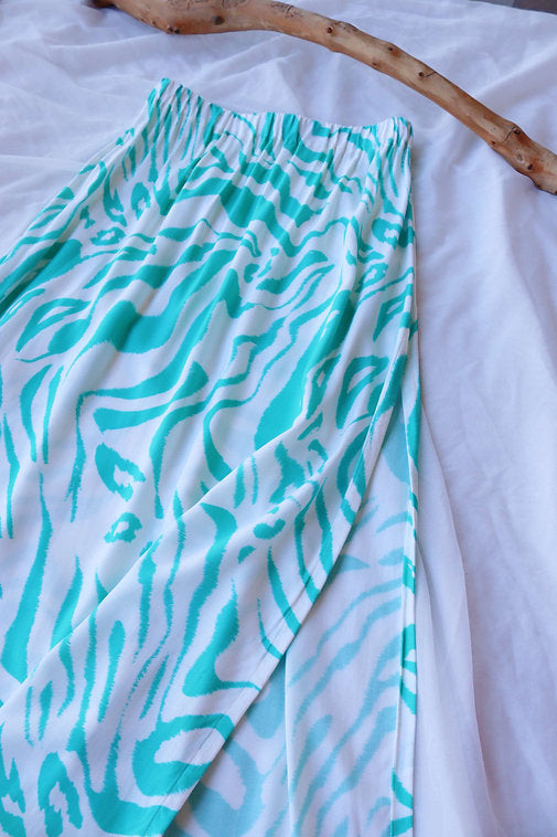 White & Mint Print Deadstock Viscose Summer Skirt