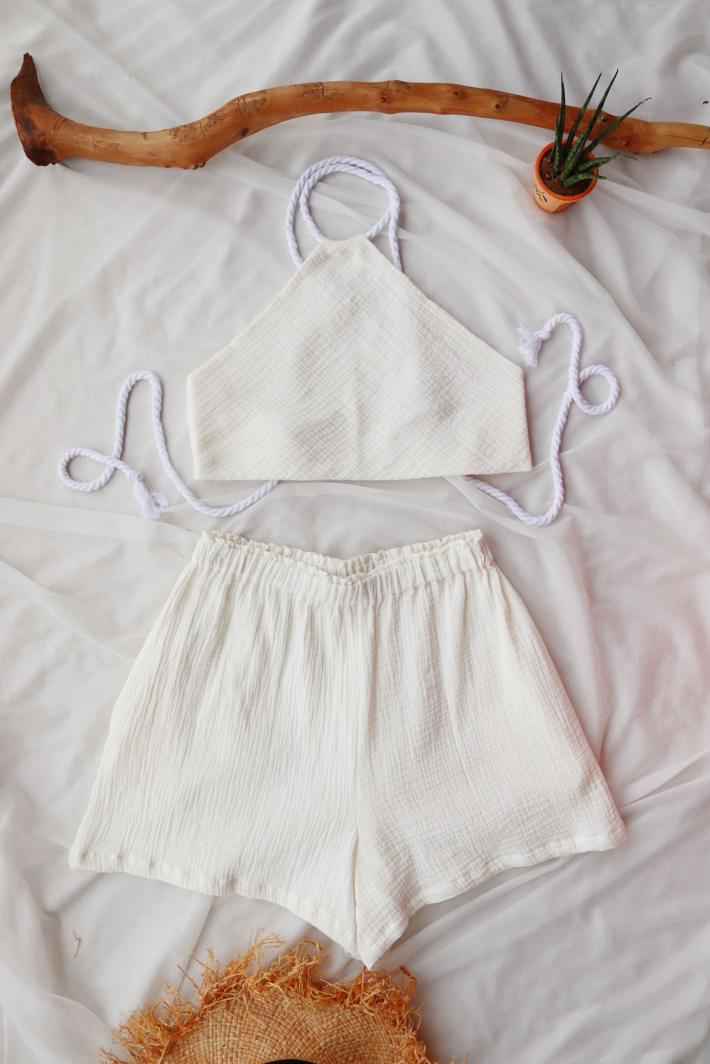 Organic Cotton Summer Shorts and Top Set | White