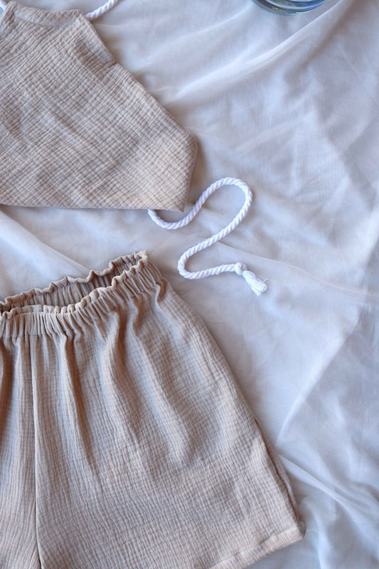 Sandy Beige Organic Cotton Summer Shorts