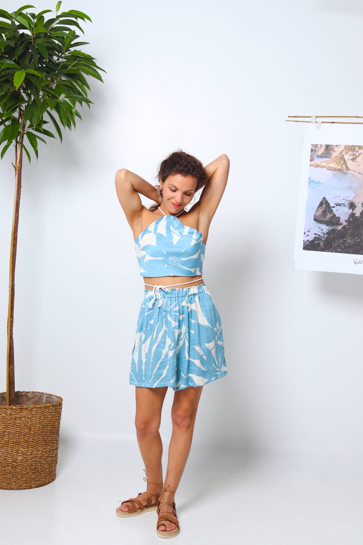 Blue Hues Summer Shorts – Abstract Floral Romance