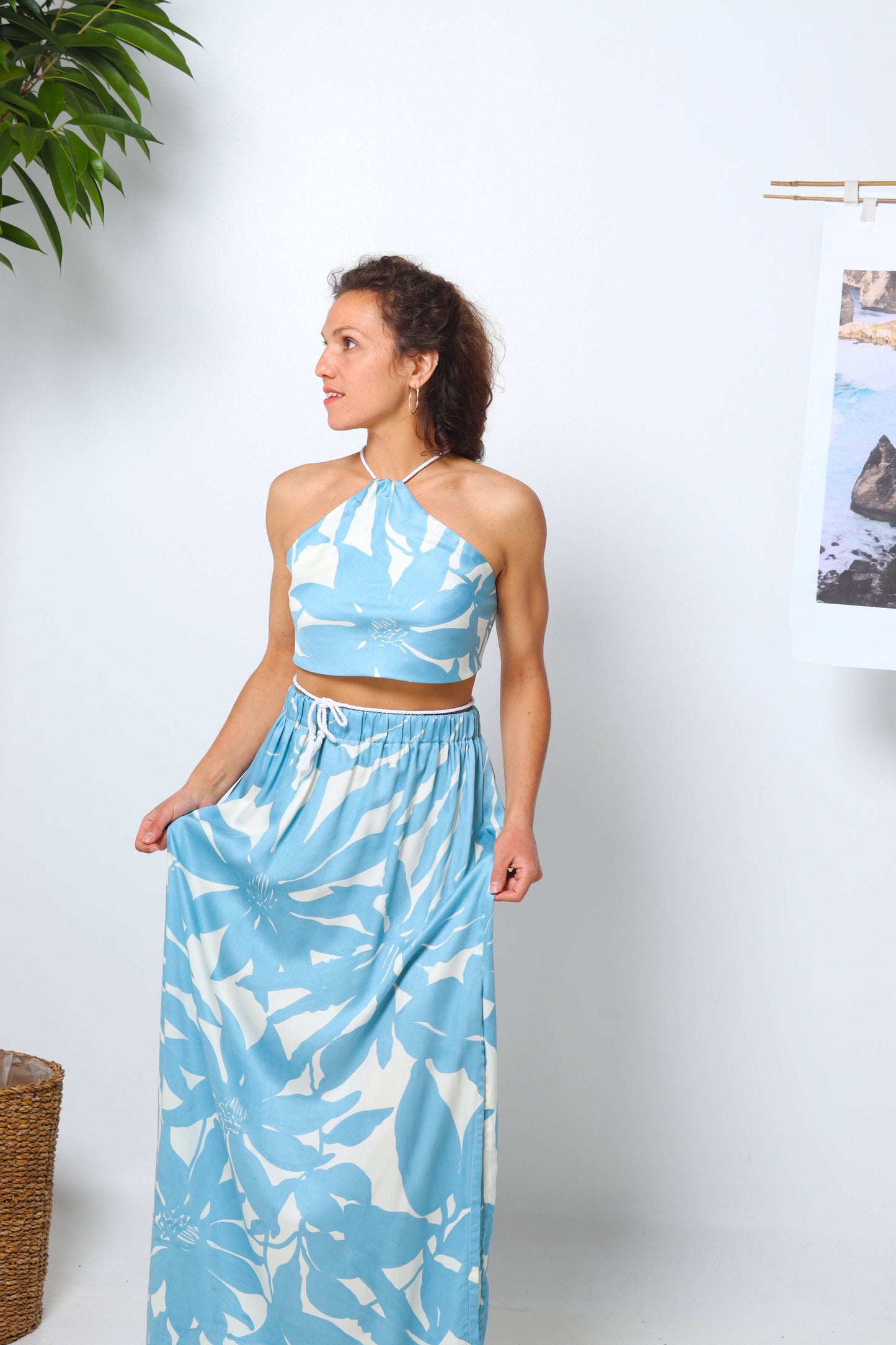 Blue Hues Deadstock Viscose Flowy Maxi Skirt – Floral Summer Skirt