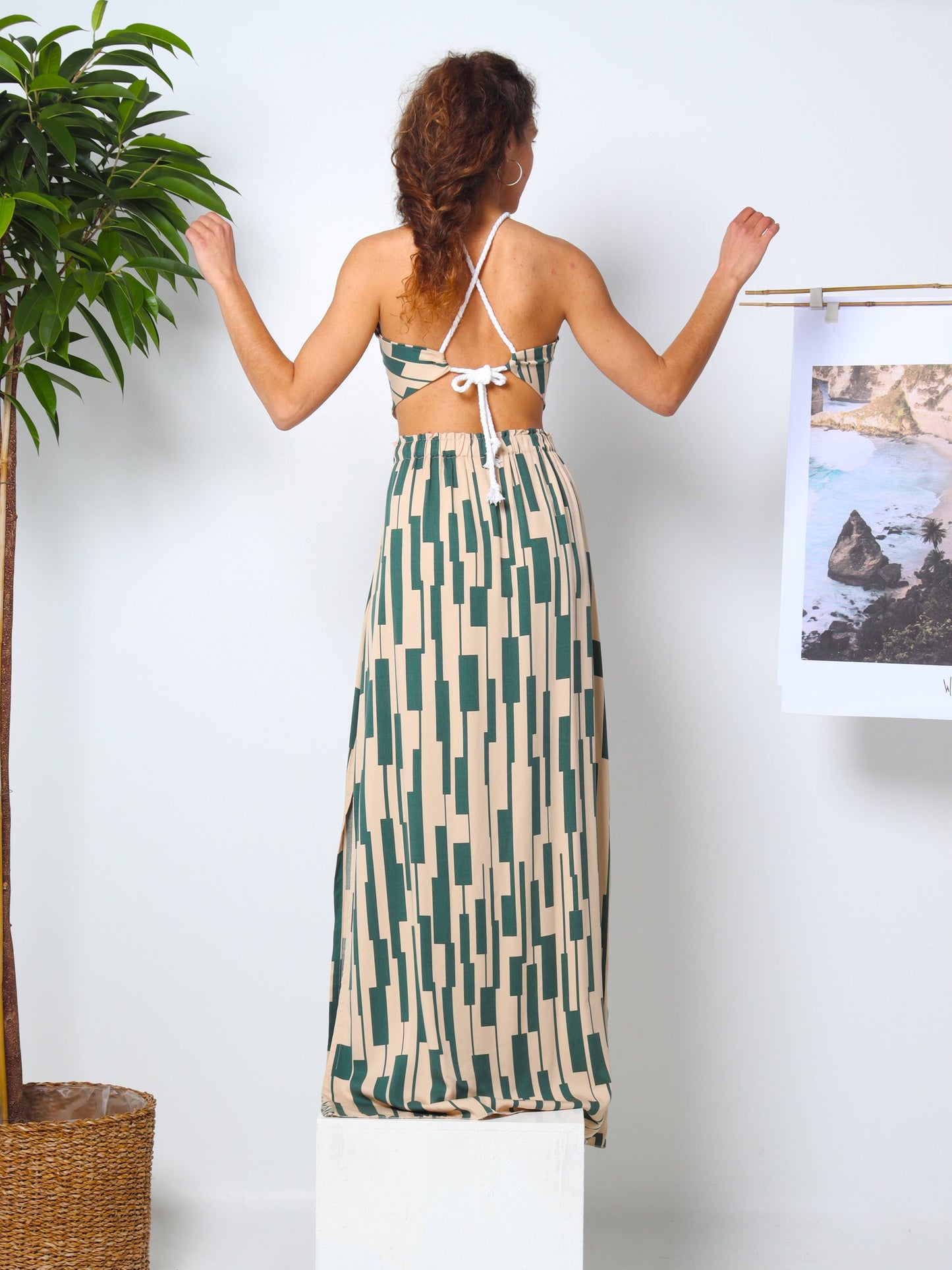 Ecovero Beige-Green Summer Maxi Skirt Set