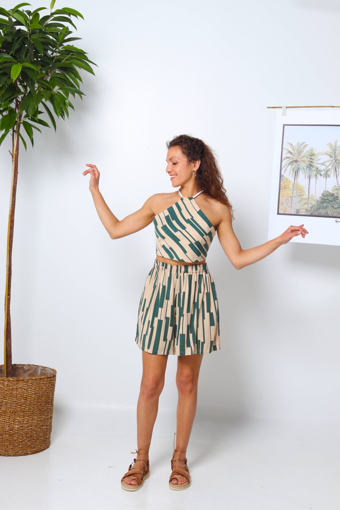 Ecovero Green-Beige Summer Top