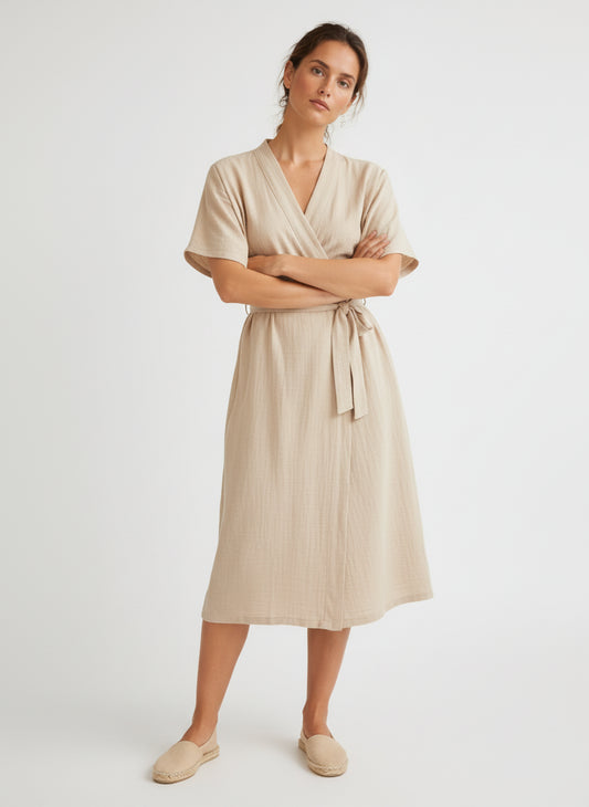 Sandy Beige Terra Wrap Dress