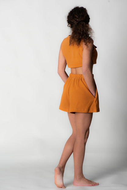 The Crop Top & Shorts Set - Mustard