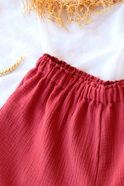 Dark Red Organic Cotton Summer Shorts and Top Set