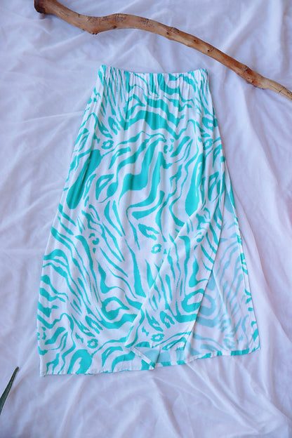 White & Mint Print Deadstock Viscose Summer Skirt