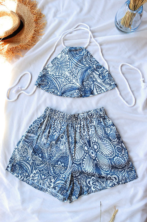 Blue Vibes Luxury Summer Shorts Set