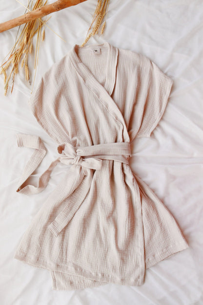 Sandy Beige Summer Kimono Wrap Dress