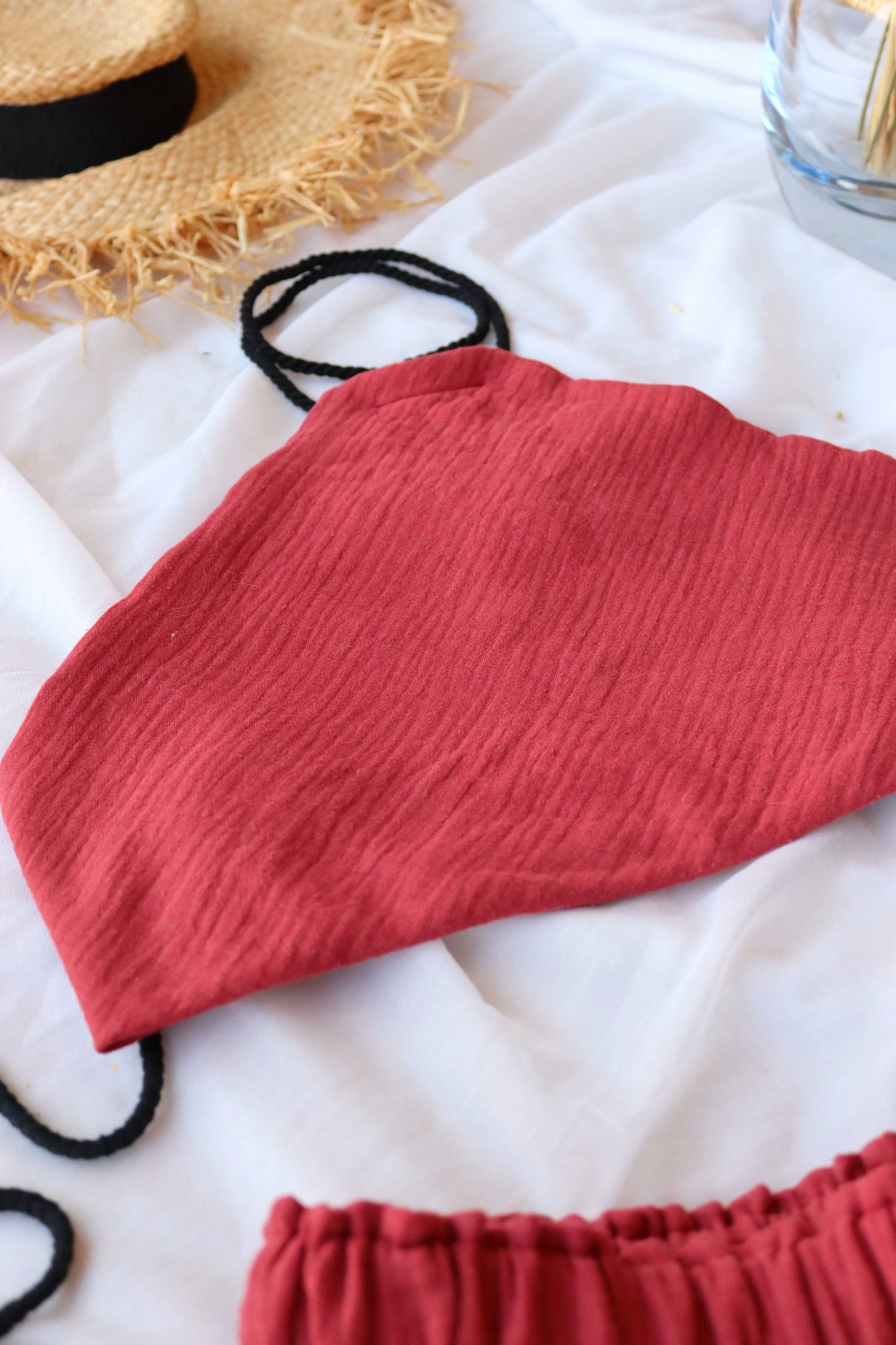 Dark Red Organic Cotton Summer Shorts and Top Set