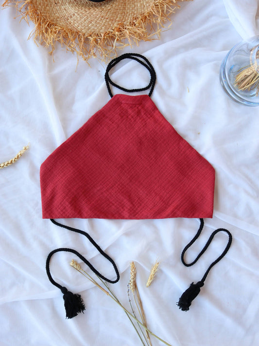 Dark Red Organic Cotton Summer Triangle Top