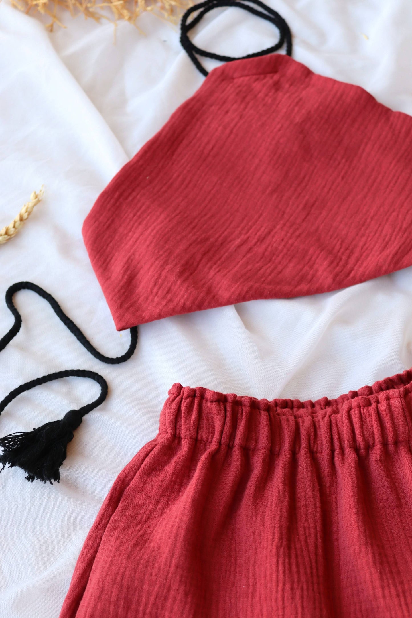 Dark Red Organic Cotton Summer Shorts and Top Set
