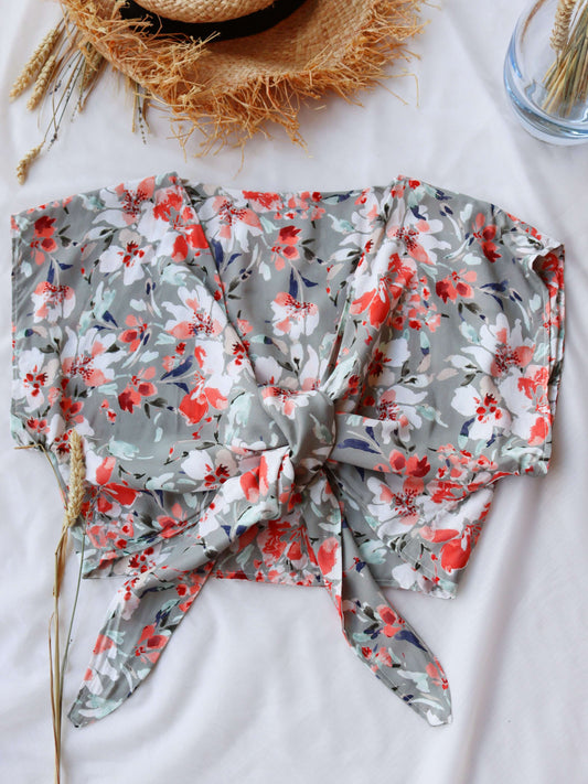 Floral Deadstock Viscose Summer Tie Up Top