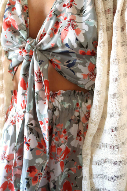 Floral Deadstock Viscose Summer Tie Up Top