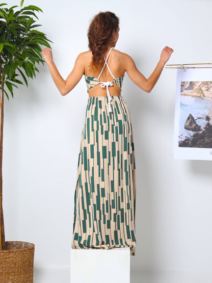 Ecovero Beige-Green Summer Maxi Skirt Set