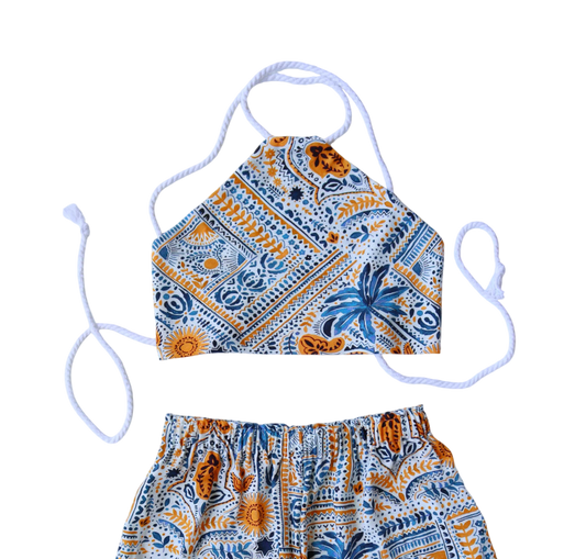 Palm Vibes Deadstock Viscose Triangle Tie-Up Crop Top – Vibrant Tropical Top