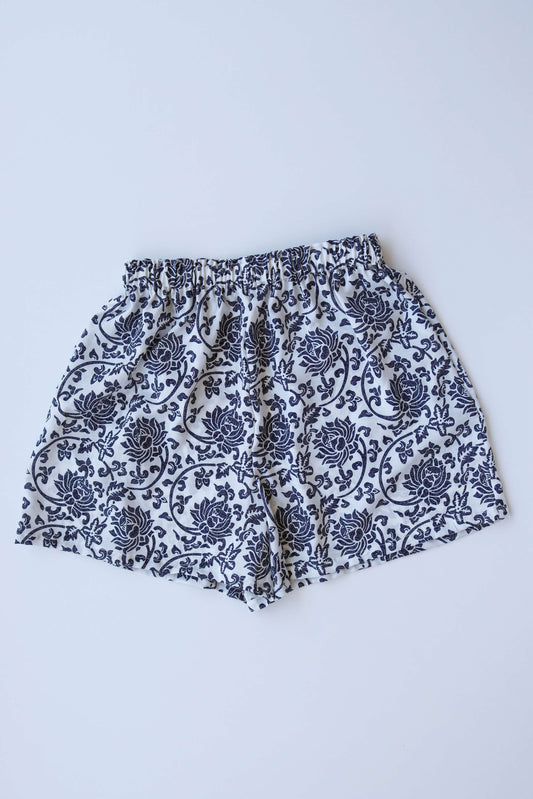 Navy Blooms Deadstock Viscose High Waisted Shorts – Playful Fresh Summer Shorts