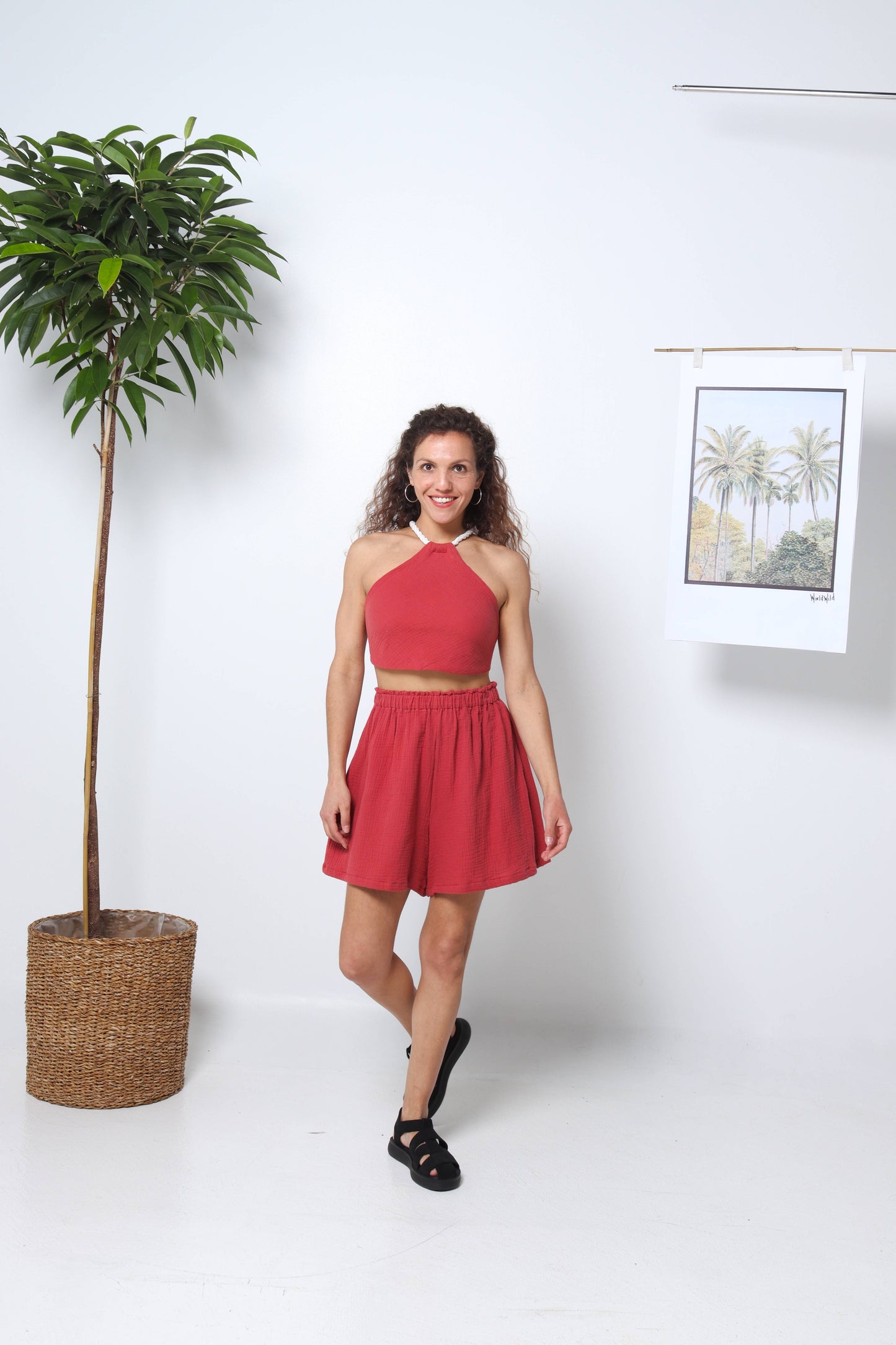 Dark Red Organic Cotton Summer Shorts and Top Set