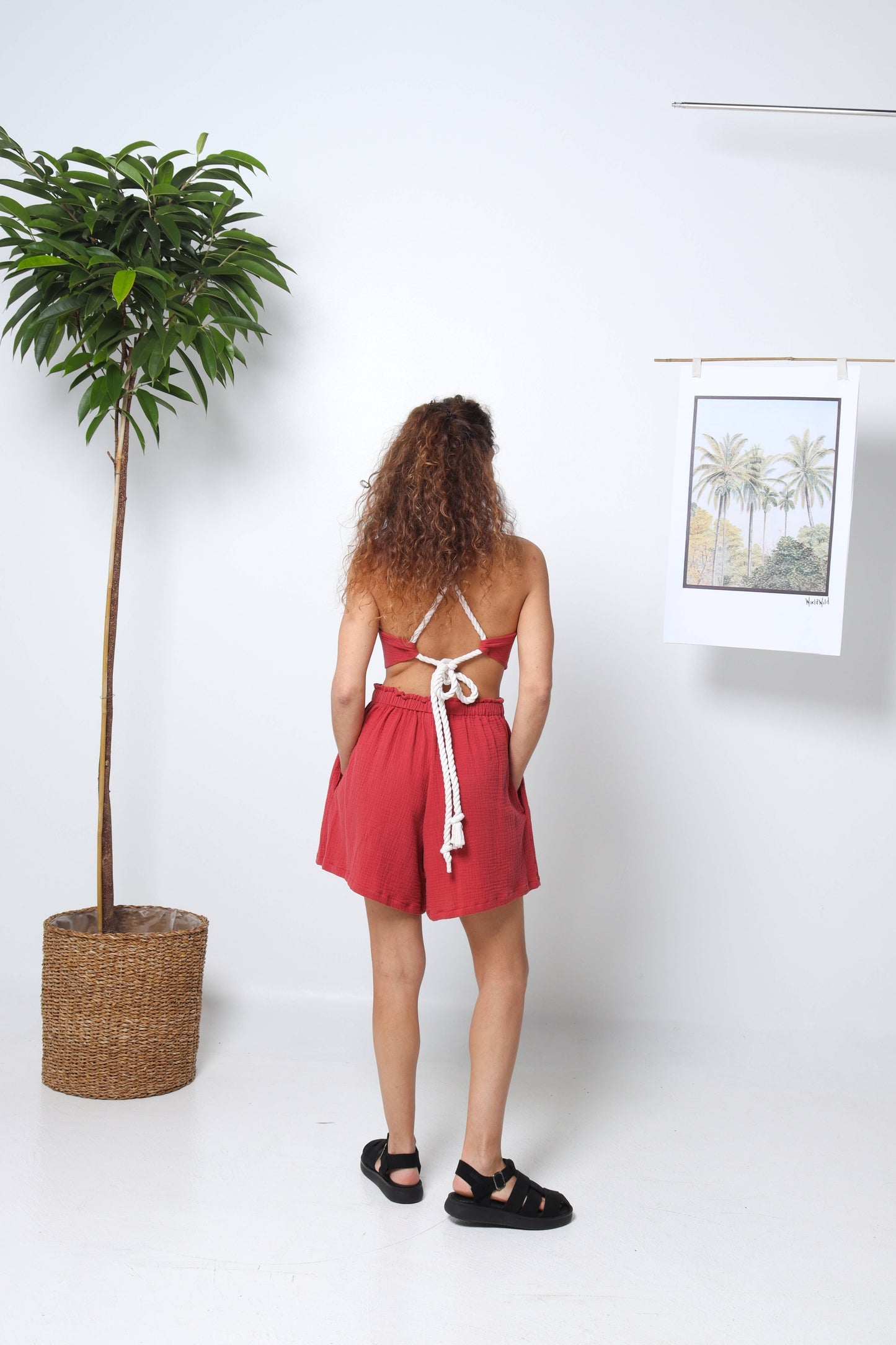 Dark Red Organic Cotton Summer Shorts and Top Set