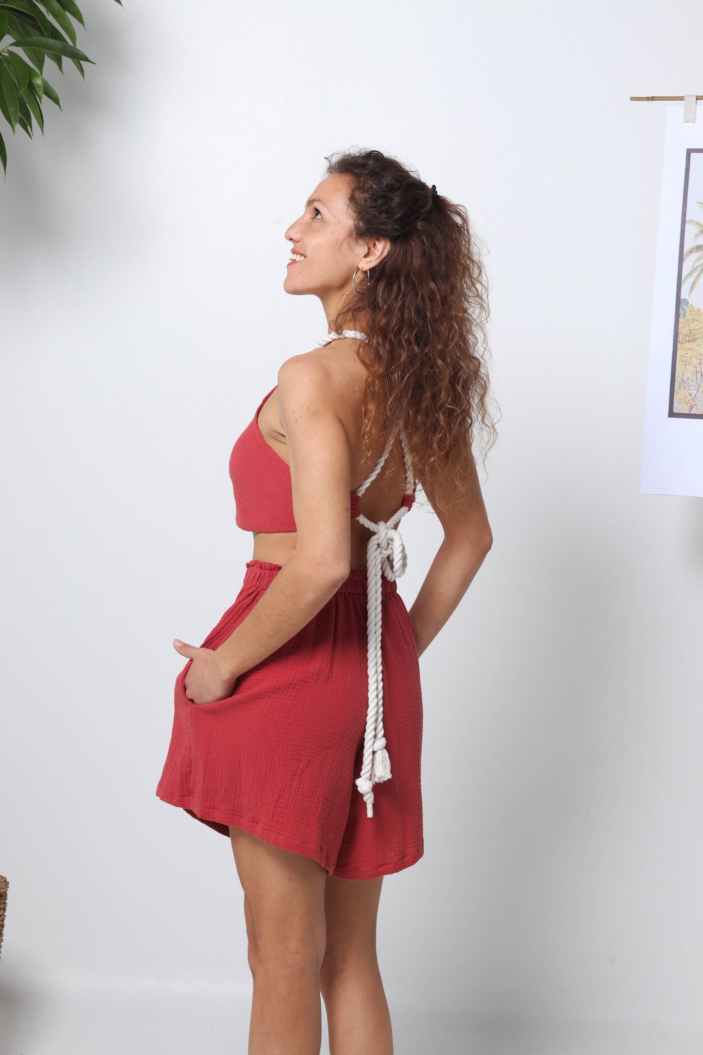 Dark Red Organic Cotton Summer Shorts and Top Set