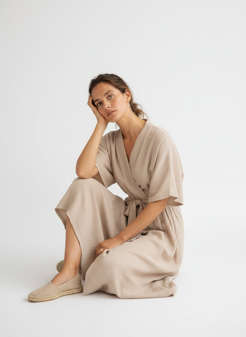 Sandy Beige Terra Wrap Dress