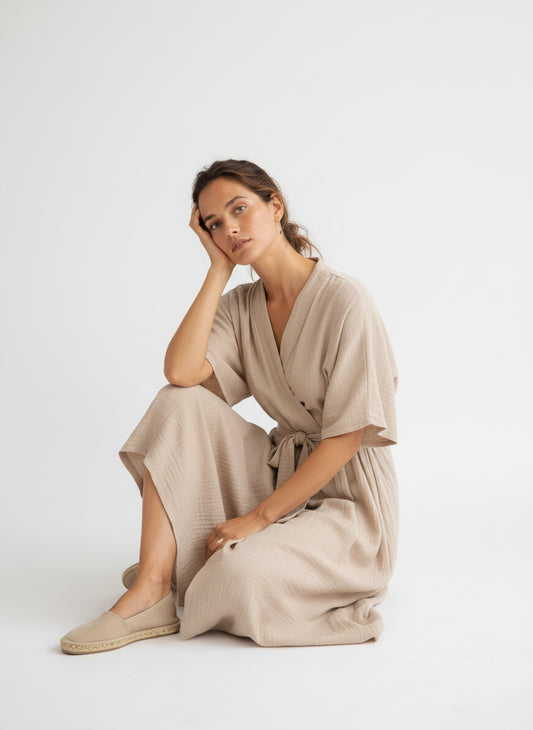 Sandy Beige Terra Wrap Dress