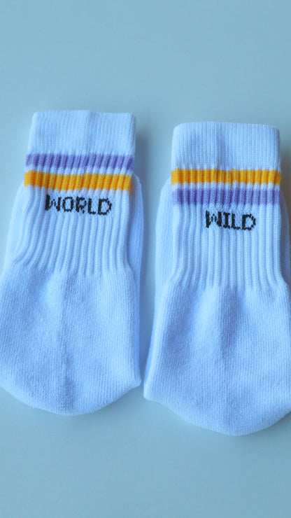 Lila & Yellow “WorldWild” Striped Athletic Cotton Socks