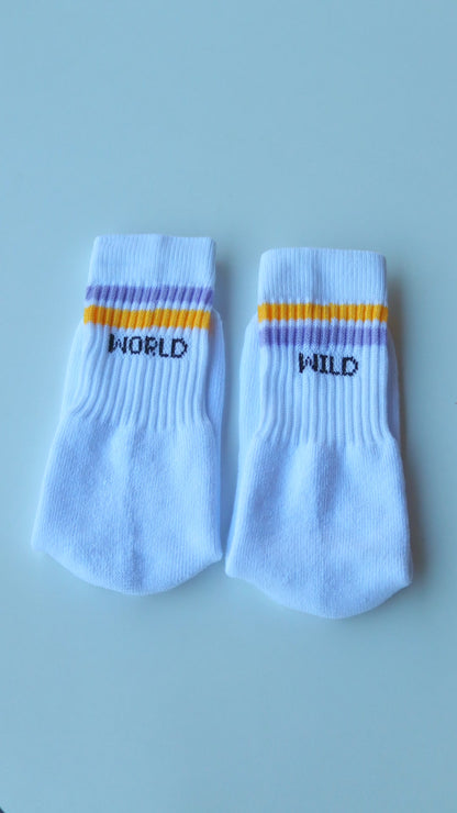 Lila & Yellow “WorldWild” Striped Athletic Cotton Socks