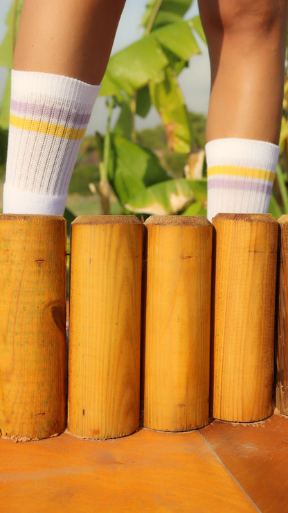 Lila & Yellow “WorldWild” Striped Athletic Cotton Socks