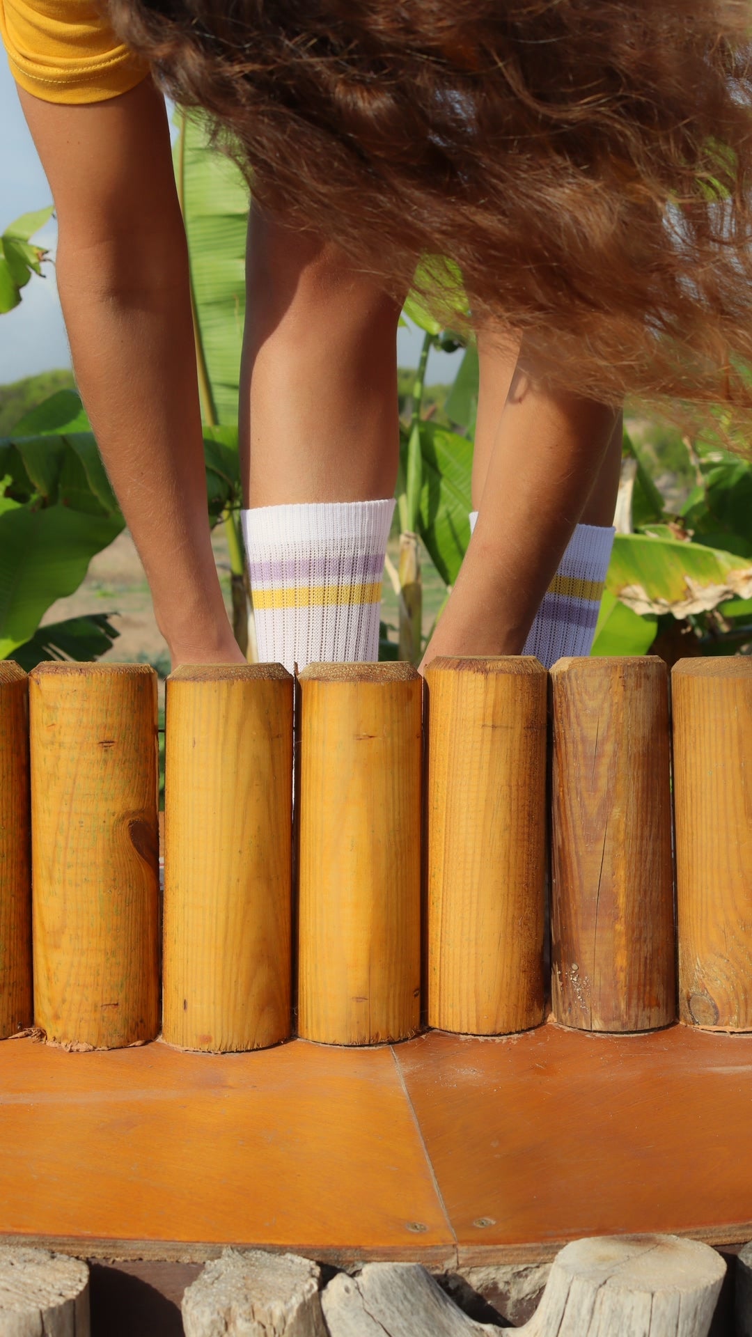 Lila & Yellow “WorldWild” Striped Athletic Cotton Socks