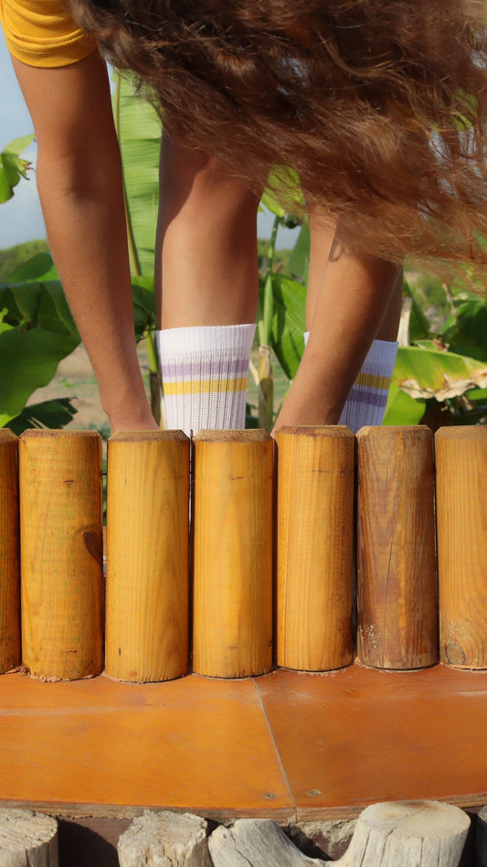 Lila & Yellow “WorldWild” Striped Athletic Cotton Socks