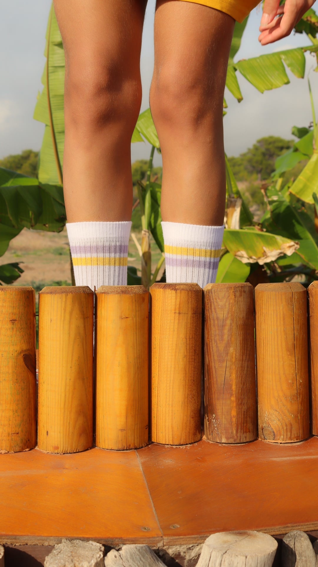 Lila & Yellow “WorldWild” Striped Athletic Cotton Socks