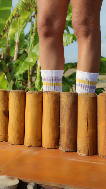 Lila & Yellow “WorldWild” Striped Athletic Cotton Socks